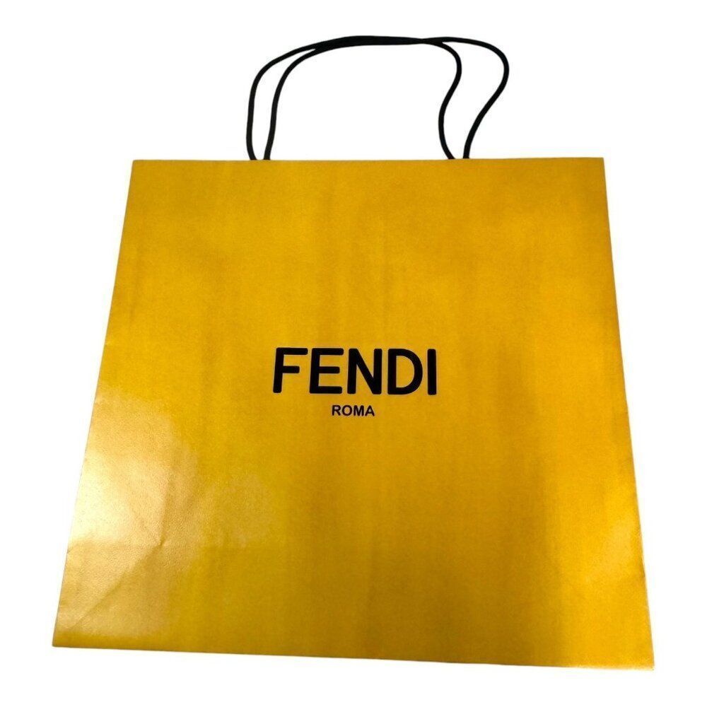Yellow Fendi Roma Paper Shopping Bag w/ Black Handles 16.5” Authentic Gift Large
